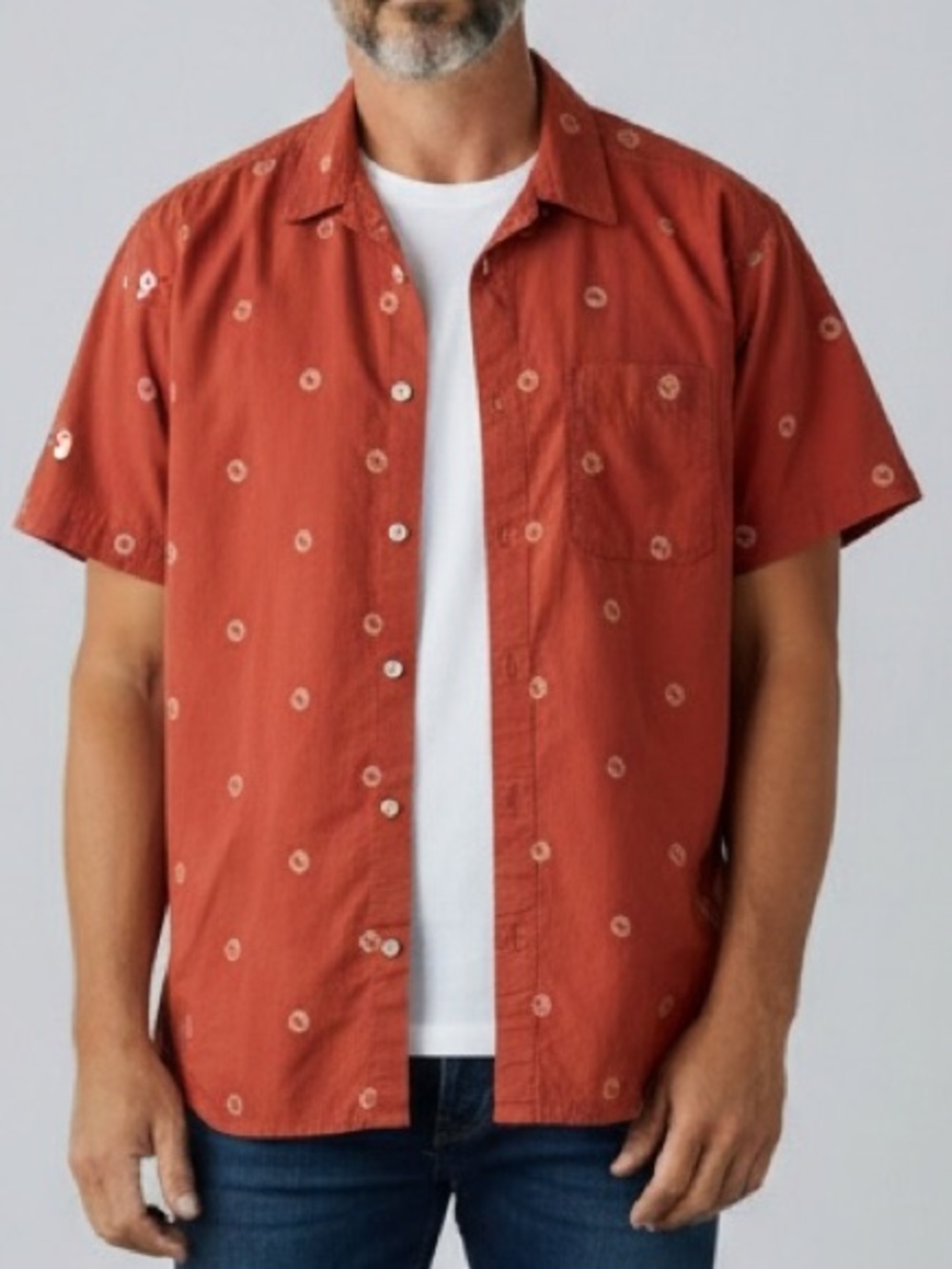 The North Face Short-Sleeve Button-Up Shirt in Rust with Bear Print